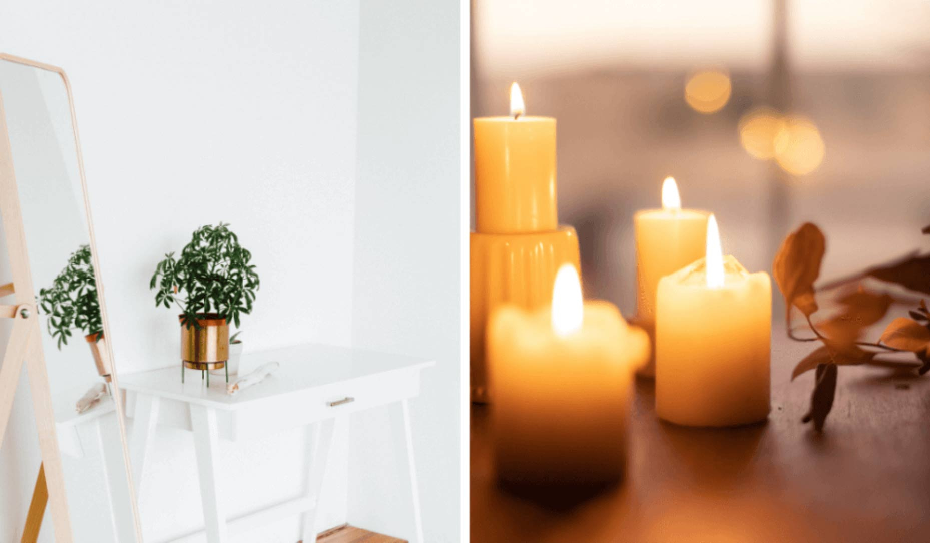 Beispiel für Tipps, wie man mit einem Spiegel und Kerzen Licht in die Wohnung bringen kann