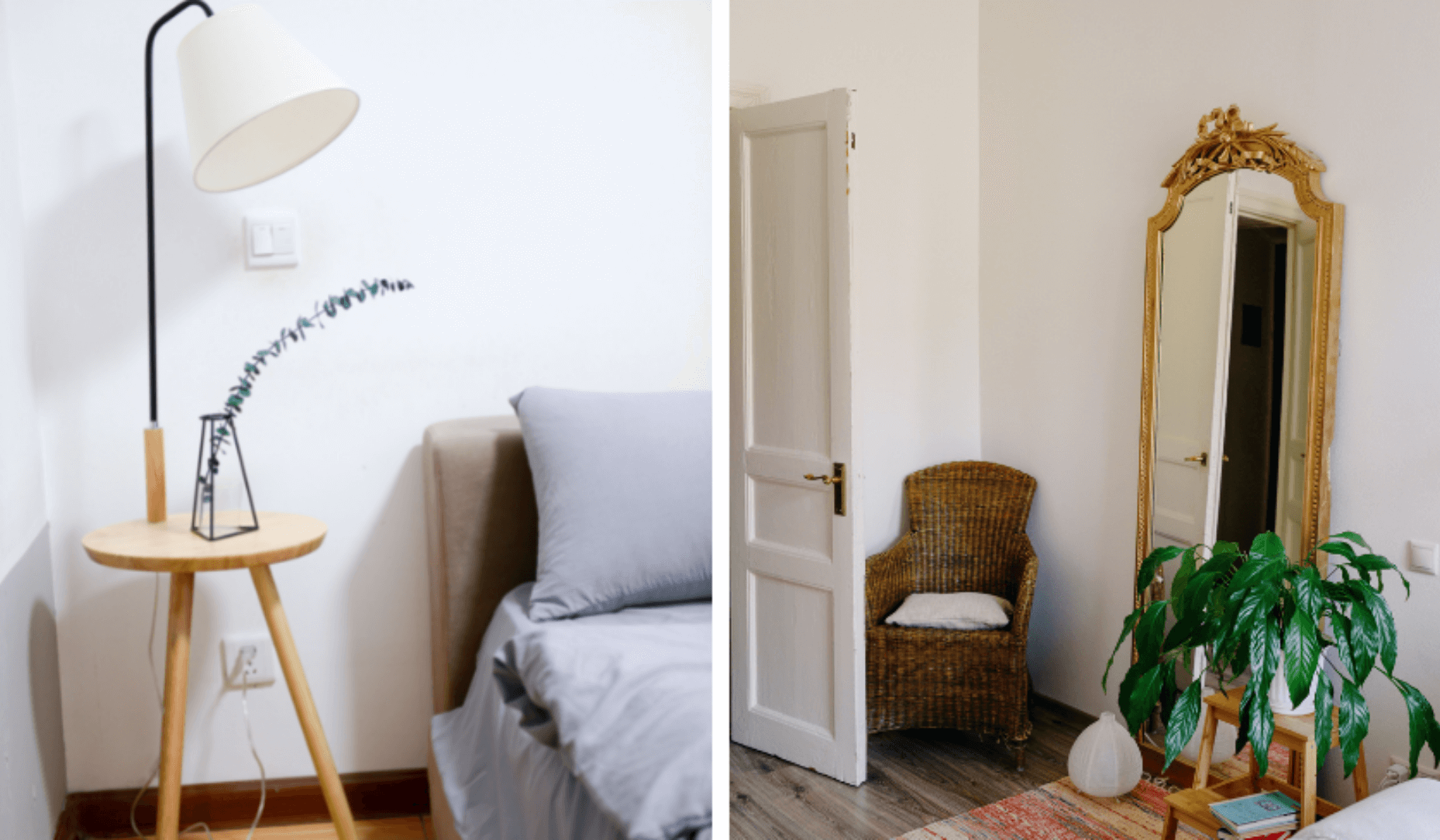 Lampe à pied et un miroir posé sur le sol